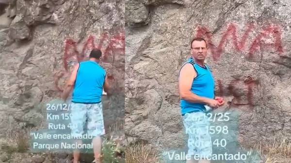 Obligan a un camionero a limpiar las rocas que vandalizó en el Parque Nacional Nahuel Huapi